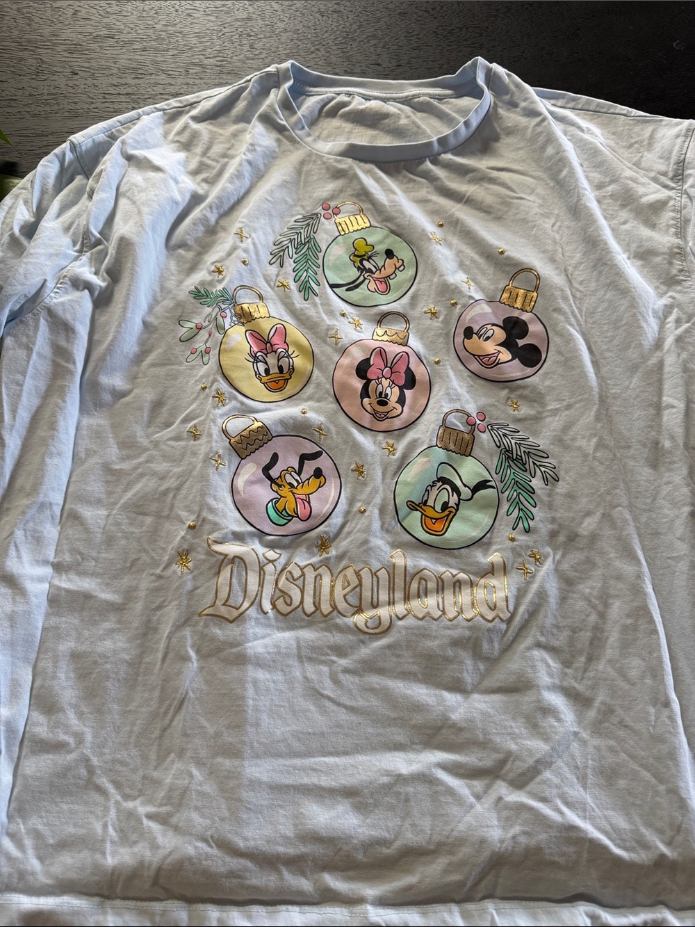 Disney Light Blue Long Sleeve Tee with Festive Character Ornaments